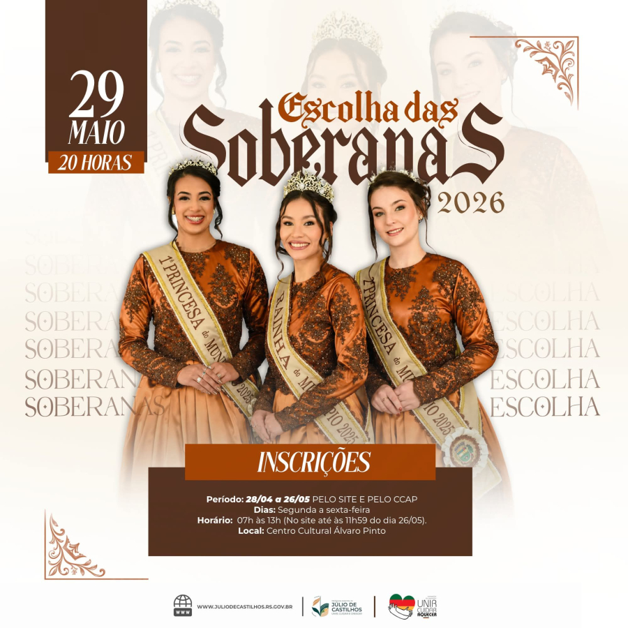 Estão abertas as incrições para as Soberanas 2026 de Júlio de Castilhos