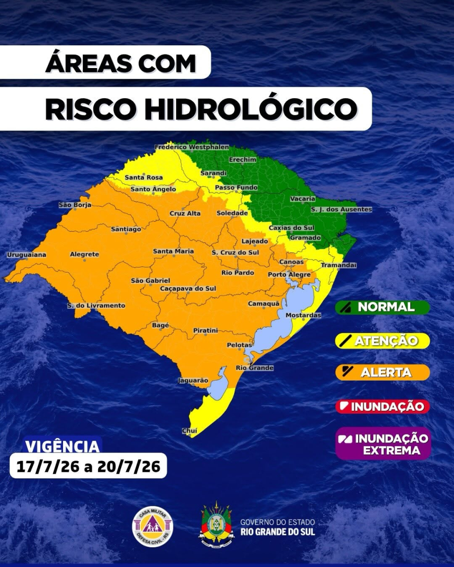 CENTRO DE MONITORAMENTO DA DEFESA CIVIL DO ESTADO ATUALIZA O PROGNÓSTICO HIDROLÓGICO PARA OS PRÓXIMOS DIAS
