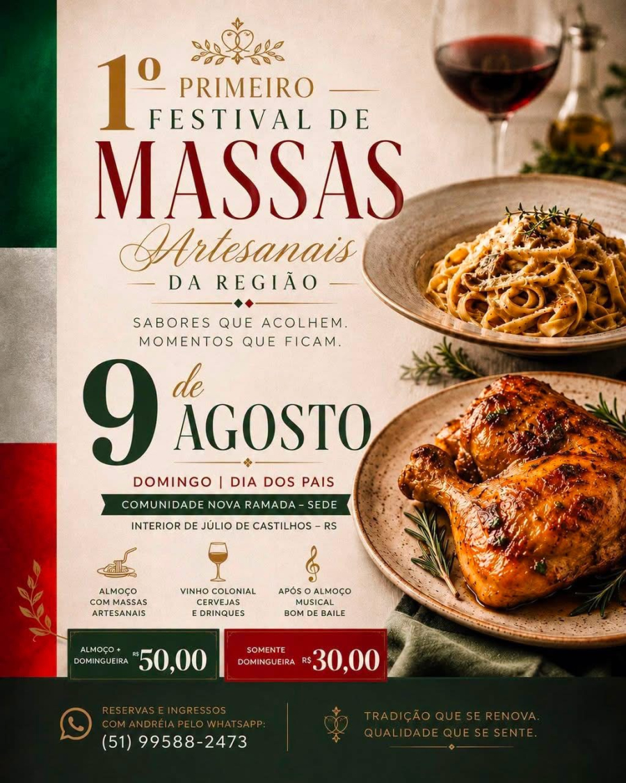 O 1º Festival de Massas Artesanais da Região está chegando. 🇮🇹🍝