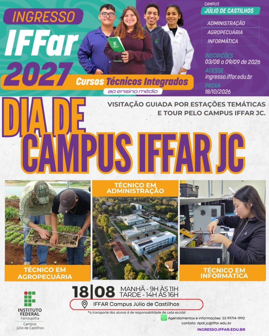Dia de Campus IFFAR JC acontecerá no dia 18/08
